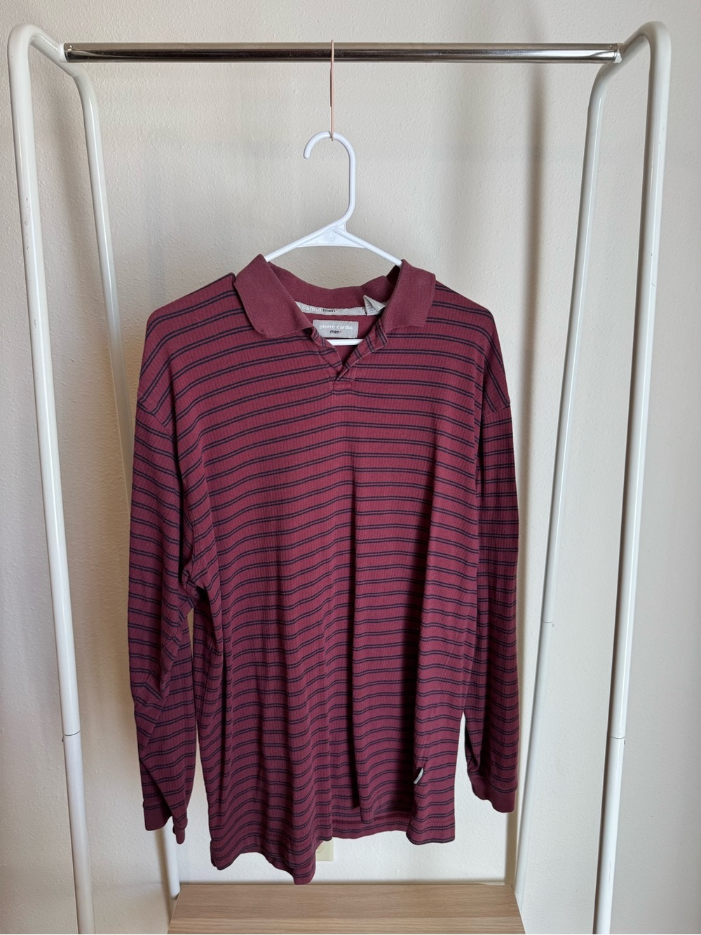 Pierre Cardin Long-Sleeve Polo in Maroon with Black Stripes